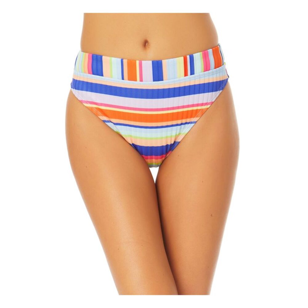 CALIFORNIA SUNSHINE Women's Color Banded-Waist Bikini Ribbed Swimsuit Bottom L
